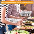 4 Compartments Stainless Steel Divided Dining Plate - Thickened Metal Tray for Camping, School, and Home Use - Durable and Easy to Clean, Rectangular Metal Dinner Plates for Adults Kids Food Portion Control Camping Lunch Snack. 