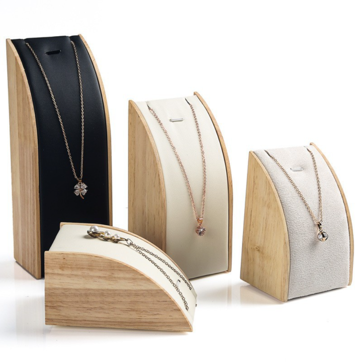 High-end Jewelry display Stylish Solid wood Black Necklace stand Curved design Beige Bracelet holder for Retail stores Home