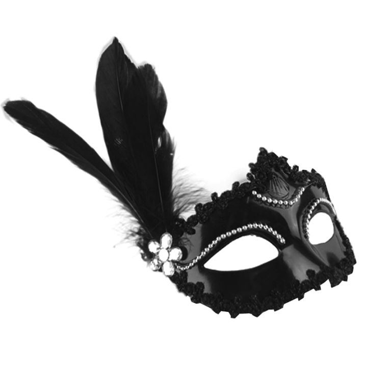 Feather Pearl Mask Halloween Party Masquerade White Black Eye Masks Women Night Club Shows Dance Role Playing Prop Decorations