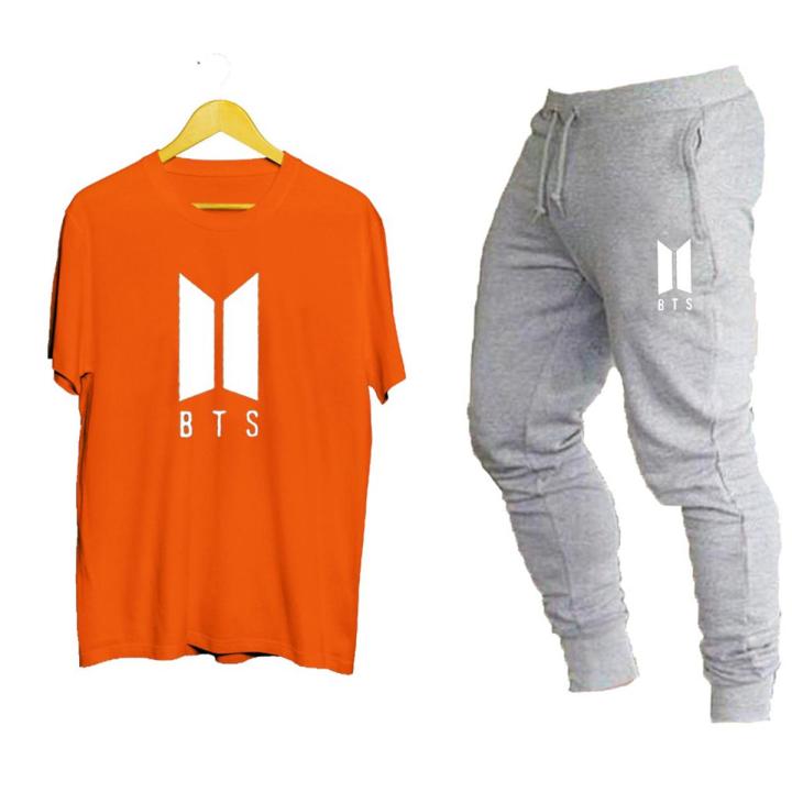 New BTS Printed Colored T shirt And Logo Trouser Summer Track