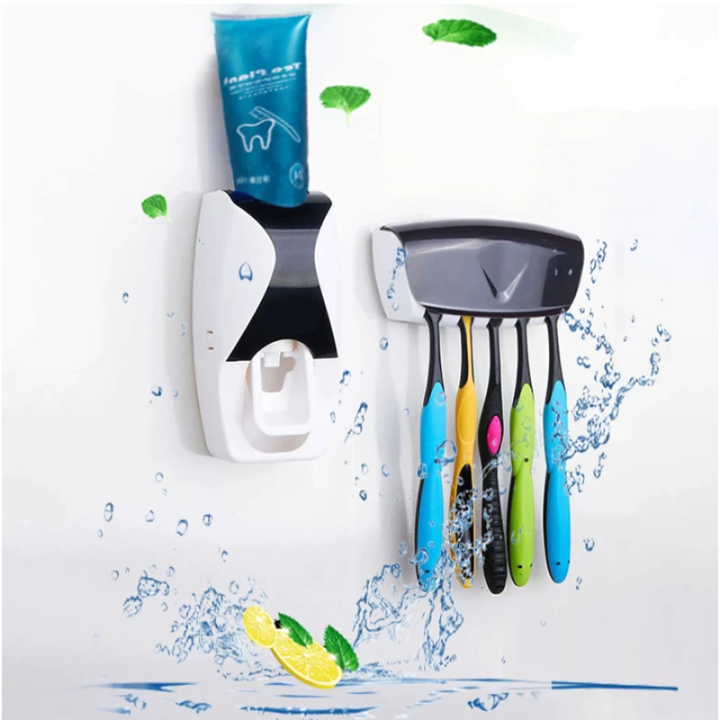 Automatic Toothpaste Dispenser with Toothbrush Holder Set – Wall ...