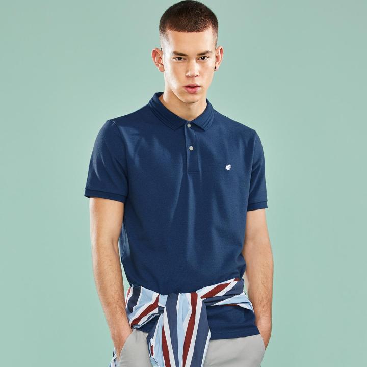 Giordano men polo shirt frog embroidery mini pattern tops for men stretchy cotton blending 01019382