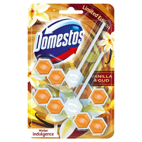 Domestos Toilet Rim Block Cleaner Freshener Vanilla & Oud Twin Pack 55g