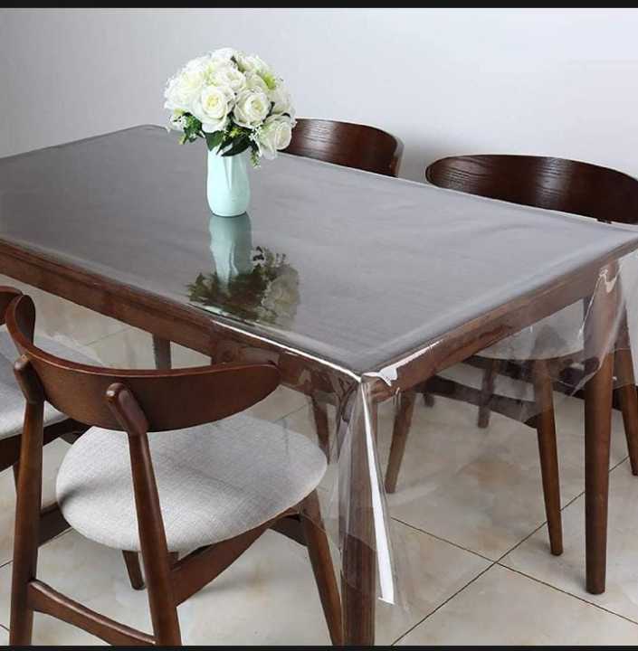 4/6&%208%20Seater%20PVC%20Transparent%20Clear%20Dining%20Table%20Cloth%20/%20Cover%20Plastic%20Table%20Cover%20Protector%20Sheet%20Rectangle%20-%20Image%202