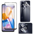Infinix Hot 40i Full Black 9D Tempered Glass Screen Protector Edge to Edge Full Glue + Back Jelly Protector Clear Soft Protection Transparent Hydrogel Film Protector + Gorilla Flexible Protector Back Camera 9H For Hot 40i. 