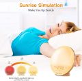 COULAX Wake Up Light Wood Grain Sunrise Alarm, Radio Clock Sunset Simulation Night Light with FM Radio, Snooze Function and Atmosphere Lamp Light Function. 