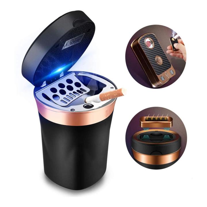 Dextro Rechargeable Solar Energy Car LED Ashtray Car Trash Can Removable - lighters for smoking