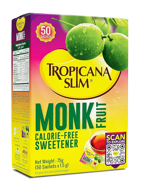 Tropicana Slim Monk Fruit Sweetener 50 Sachets 75gm Calorie Free (50 x 1.5g)