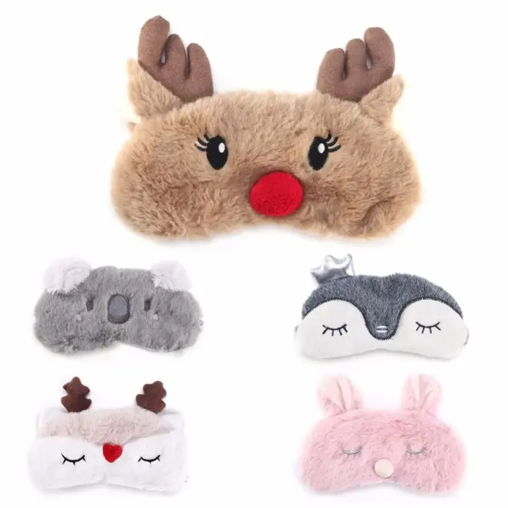 Christmas Deer cute animal eye cover Plush Fabric Sleeping Mask Eyepatch Winter Cartoon nap Eye Shade for Christmas gift