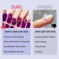 16Tips Semi Cured Gel Nails Wraps Fashion Transparent Clear Solid Color Manicure Decals UV LED Lamp Needed Gel Nail Art Stickers. 