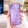 For Infinix Hot 10 Play Back Cover with Love Heart Chain Wrist Strap Fashion Bracelet Shiny Plating Bumper Protective Case Silicone Shockproof Mobile Phone Cases. 