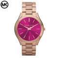 Michael Kors Purple Dial Rose Gold Stainless Steel Watch For Women MK-3436. 
