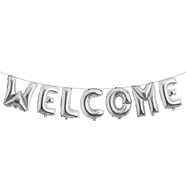 Silver Welcome Foil Balloons, Alphabets Decoration Set for Welcome baby Girl, Welcome Foil Balloons, Welcome Baby Home Banner, Decoration Set