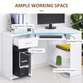 L-Shaped Corner Computer Desk w/ 2 Shelves Worktop Keyboard Tray White. 