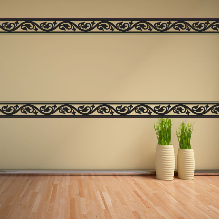 Black Color- Total 12 Feet length 4 inches Height - Floral Style Greek Tile Block Borders Border designed self adhesive Wall Sticker for Home, Office, Hall, Salon, Institute, Interior, Entrance, Bedroom, Girls, Gift, Boys, Decor Decoration Lover- EdotE