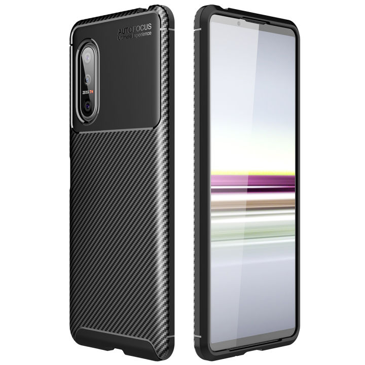 For Sony Xperia 5 II Case Soft Back Cover Anti-knock TPU Bumper Carbon Fiber Phone Case