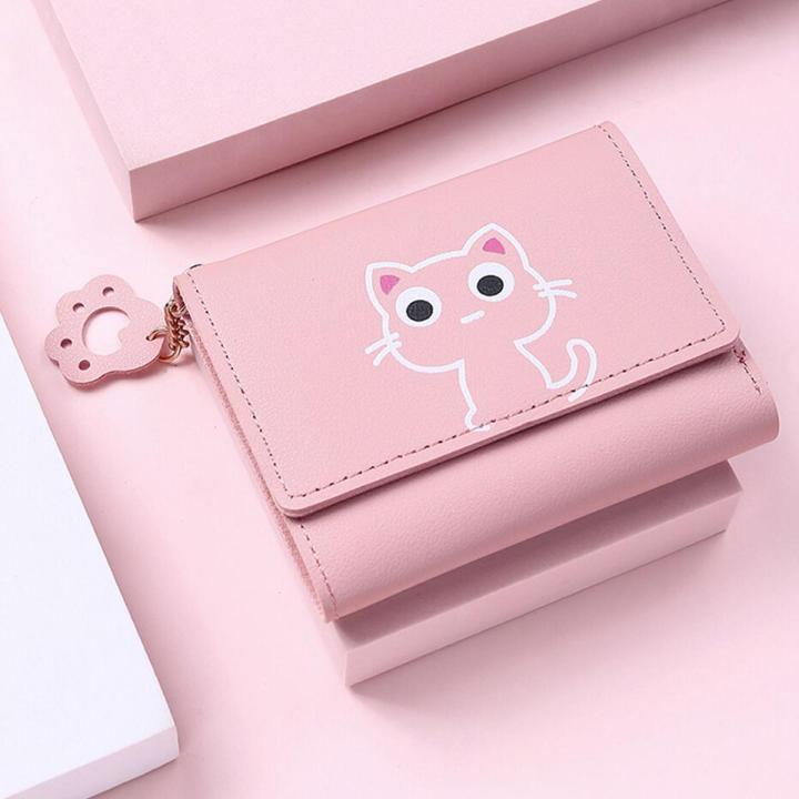 New Women Wallet Cute Cat Short Wallet Leather Small Purse Girls Money Bag Card Holder Ladies Female Hasp