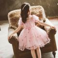 Kids girls delicate soft net pink dress children summer frock for party/eid/wedding/event/birthday. 