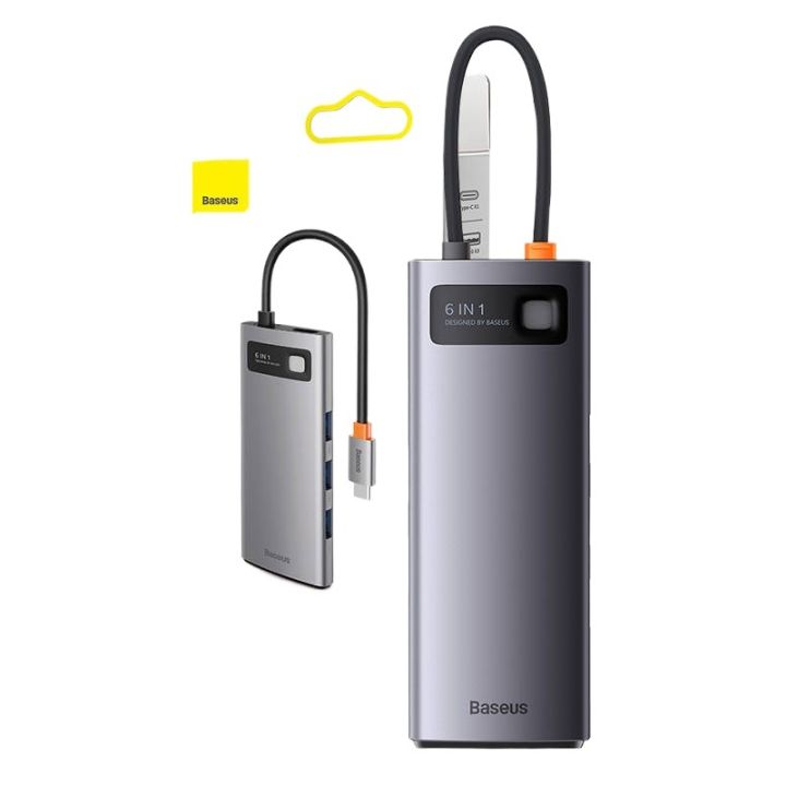 Baseus StarJoy 6-Port Type-C HUB Adapter(Type-C to HDMI4K@60Hz*1+USB3.0*3+PD*1+RJ45*1) | Type C Hub | Type C To HDMI | Type C To USB3.0 | Type C to PD | Hub | Type C |