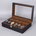 12 Slot Leather Watch Box PU Leather and Jewelry Organizer Box - BLACK LEATHER WATCH BOX GIFT SET - 12 SLOT. 