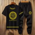 Mens Summer Versace Printed Tracksuit T-shirt & Trouser Trendy Fashion Arrival Gym Sports  Outdoor Casual Wear t-shrit Track Suits for Boy. 