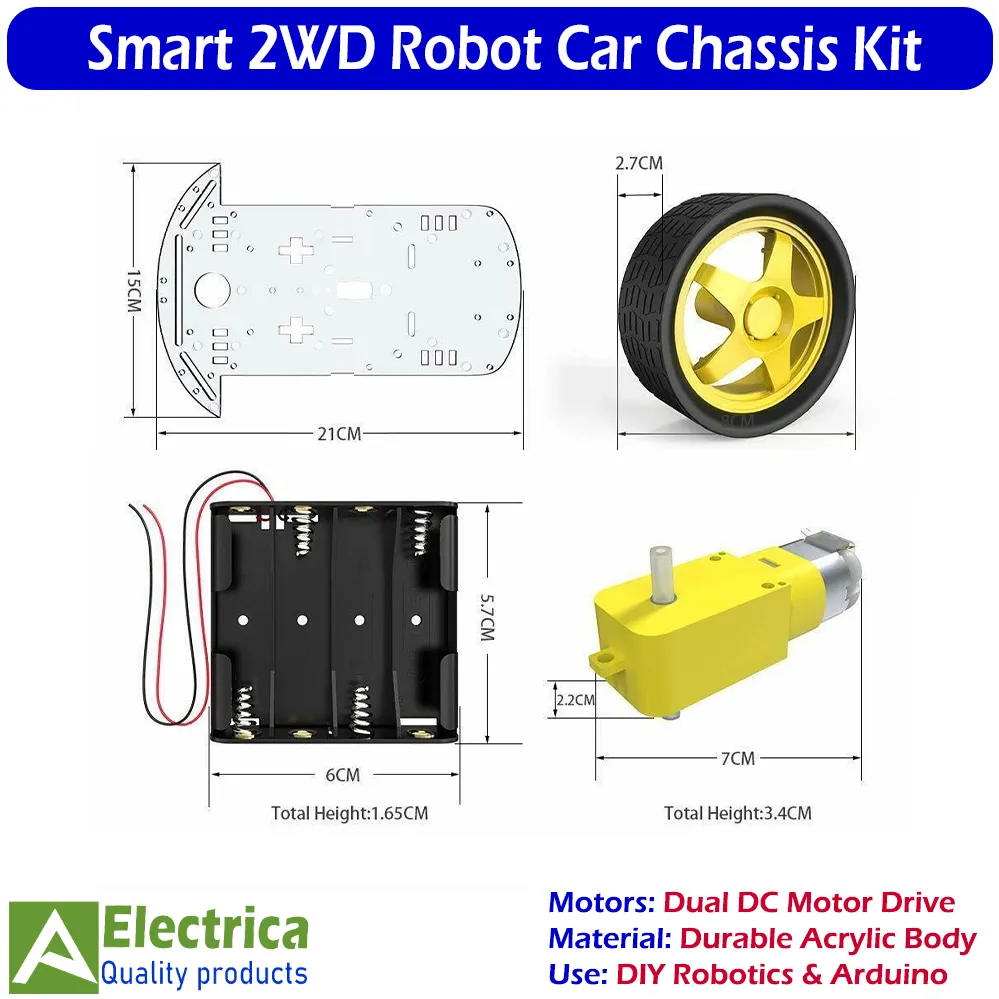 2 Wheel Car Chassis Kit 2WD Smart Robot Platform with Motors and Wheels ...