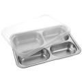 4 Compartments Stainless Steel Plate with Lid, Stainless Steel Rectangular Thali Plate, 4 compartment Thali, Divided Dinner Plate, 4 Compartment Serving Tray, Nuts Tray. 