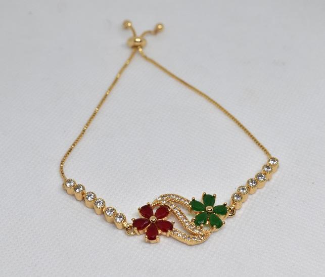 24 carat Singapore gold plated women wrist Bracelet with zerkone, Zamurd & Ruby