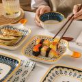 1Pc Random Pattern Ceramic Dinner Plate with Handle - Perfect for Serving and Decorating, Ceramic Baking Dish, Bakeware Serving Dinner Plate with Single Handle, Individual Bakeware for Dinner, Heating food, Casserole. 