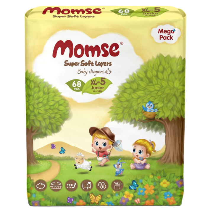 Momse Diapers Mega Pack Size 5no XL 12-17kg (68 Pcs Pack)