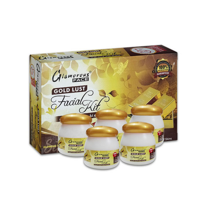 Glamorous Face Gold Lust Facial Kit 5 In 1 Glowing Repair Kit Polish The Skin , Removing Dead Cells , All Types Of Skin Cleanser , Massage , Scrub , Polish , Mask