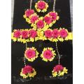 Pink and Yellow Wedding  Artificial Flower Jewellery Set / Gajra/ Bracelets / Earing/ Ring / Tikka   For Mendhi, and Multi faction #-JS04. 