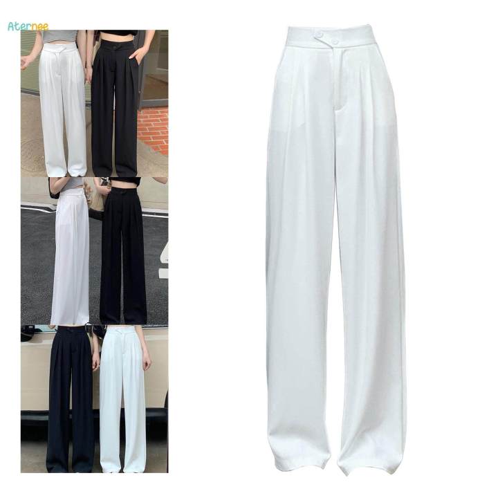 Womens Wide Leg Pants Straight Leg High Waisted Office Loose Long Pants XL White