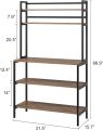 5-Tier Coffee Bar with Storage, Microwave Stand Kitchen Rack with Hutch, Free Standing Kitchen Utility Shelves Organizers, White and Gold. 