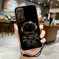 Maitus for Xiaomi Redmi Note 11 Pro Back Cover with Lanyard + Cute Astronaut Folding Stand Luxury 6D Plating Square Bumper Shiny Soft Silicone Cases Full Protection Phone Case. 