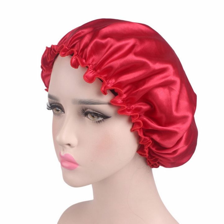 Silk Satin Night Sleep Cap Hair Bonnet Hat Head Cover Wide Band Adjust Elastic