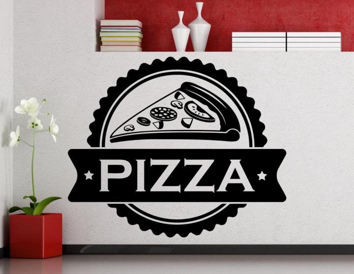 SIZE: 2 x 1.5 feet -  PIZZA SLICE Fast Food WALL STICKERS FOR Kitchen, FOODS RESTAURANTS, SHOPS interior DECOR decoration LOVERS - BLACK color - lucky garnet