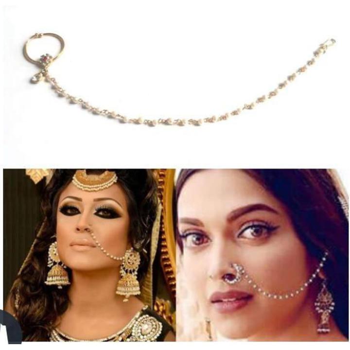 Asian   Nath Nose Chain Ring Piece - Add Elegance To Your Look With Stylish Nose Chain Ring