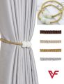 Magnetic Curtain Tiebacks, 2 Pack Beige Decorative Tie Backs for Curtains Rope Outdoor Holder Without Hooks for Shower Sheer Blackout Drapes. 