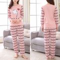 Winter Cute Cartoon Cat Print Pajama Set Women Two-Pieces Long Sleeve Sleepwear Underwear Girls Pajama Sets. 