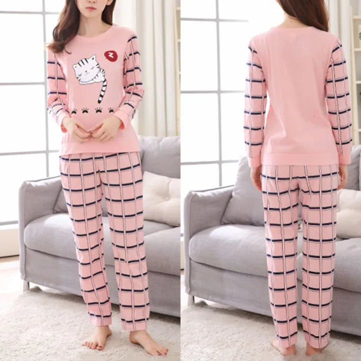 Winter%20Cute%20Cartoon%20Cat%20Print%20Pajama%20Set%20Women%20Two-Pieces%20Long%20Sleeve%20Sleepwear%20Underwear%20Girls%20Pajama%20Sets%20-%20Image%204