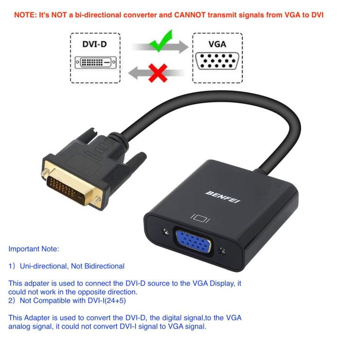 Benfei Active DVI-D to VGA Adapter, 1080p Active DVI-D to VGA Adapter Converter 24+1 Male to Female Supporting 60Hz and 3D for DVI systems to connect to VGA displays