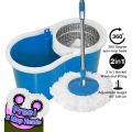 [Steel] Rotating Spin Mop 360 with Bucket & Wheels - 01 Microfiber Cloth Refill Included (Extendable and Retractable) Steel / Plastic. 