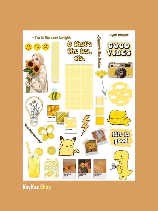 Yellow Journal Sticker Sheet _ Journaling Stickers