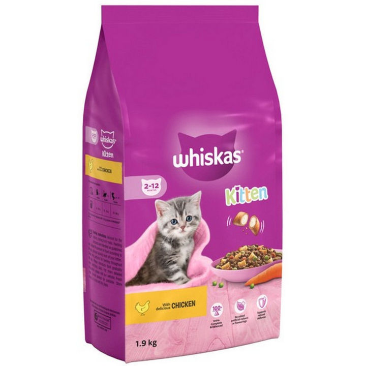 WHISKAS 2-12 Months Kitten Dry Food with Chicken - 1.9kg
