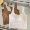 Ice Silk Tank Top Wireless Paded Lingerie Push Up Seamless Padded Vest Crop Top Tee Camisole Female Sleep Cami Bra. 