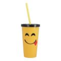 top trending emoji glass with straw for children | new design plastic Juice Glass with straw | Best birthday Gift. 
