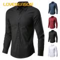 Men Polyester Shirt Men's Formal Business Shirt Slim Fit Plus Size Breathable Office Top Lightweight Men Shirt. 