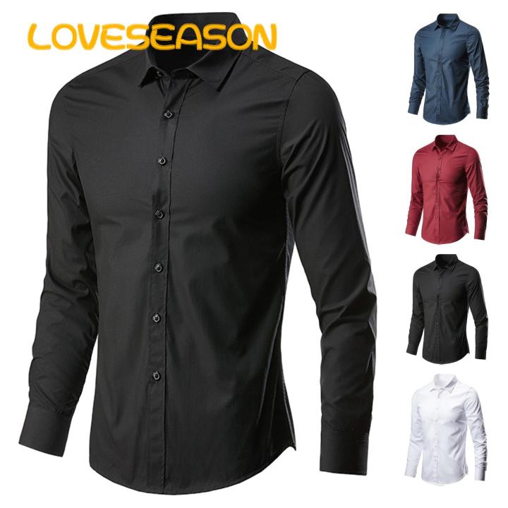 Men Polyester Shirt Men's Formal Business Shirt Slim Fit Plus Size Breathable Office Top Lightweight Men Shirt