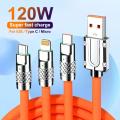 3 in 1 120W 6A Fast Charging All in One Cable For Huawei Xiaomi iPhone Samsung And All Types Of Smart Phone Multi-Purpose Cable. 